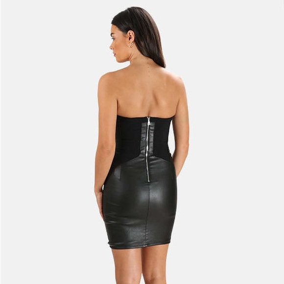 RTA “GWENYTH” MESH PANELED LEATHER BUSTIER MINI-DRESS, SZ 0 BLACK - Picture 14 of 16